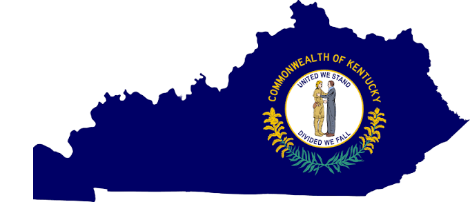 Kentucky state silhouette with the Commonwealth seal